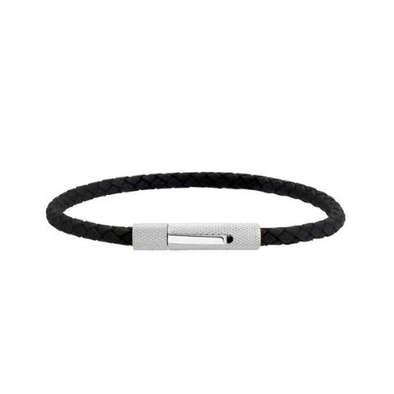 BLACK LEATHER BRACELET 4MM 7"