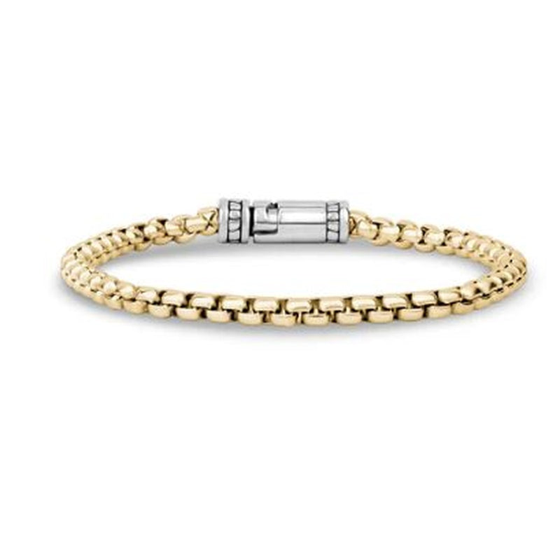 TWO TONE GOLD ROUND BOX LINK BRACELET 8"