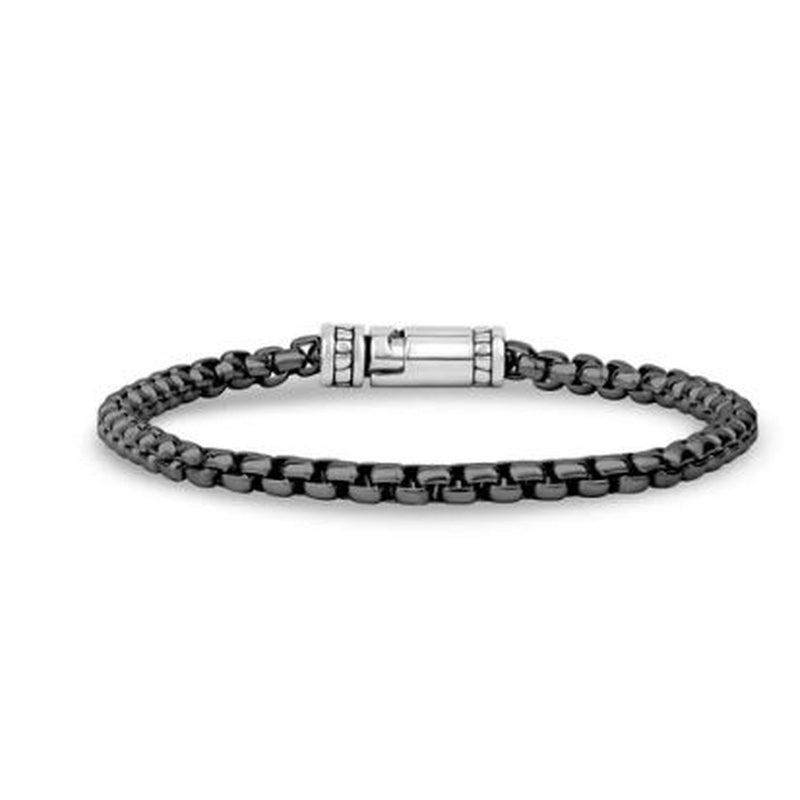 TWO TONE GUN METAL ROUND BOX LINK BRACELET 4MM