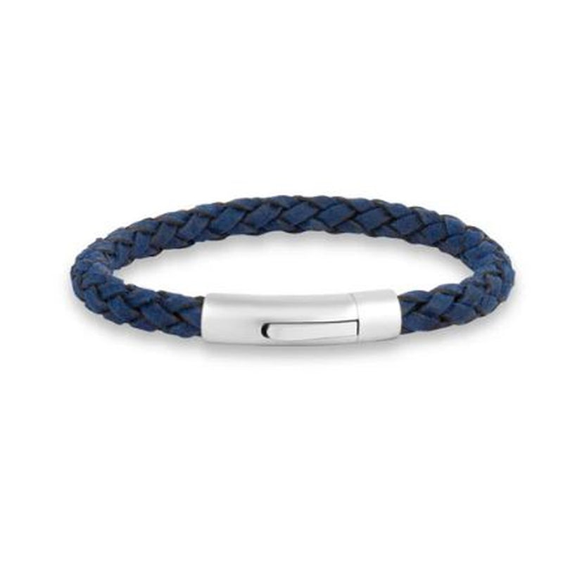 BLUE LEATHER BRACELET 6MM 7.5"