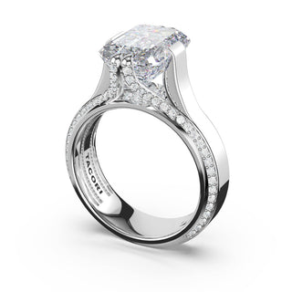 Emerald Wide Band Solitaire Engagement Ring in 18kt White Gold