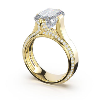 Emerald Wide Band Solitaire Engagement Ring in 18kt Yellow Gold