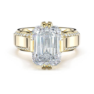 Emerald Wide Band Solitaire Engagement Ring in 18kt Yellow Gold