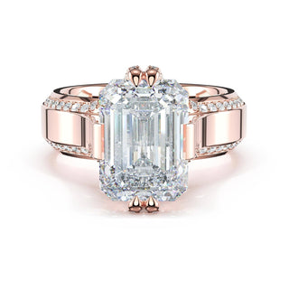 Emerald Wide Band Solitaire Engagement Ring in 18kt Rose Gold