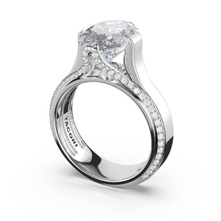 Oval Wide Band Solitaire Engagement Ring in 18kt White Gold