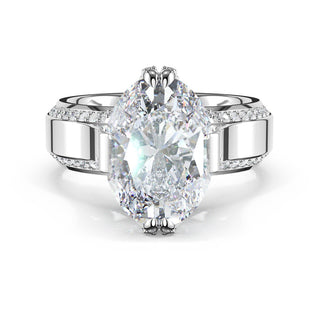 Oval Wide Band Solitaire Engagement Ring in 18kt White Gold