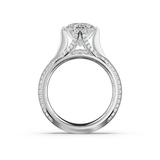 Oval Wide Band Solitaire Engagement Ring in 18kt White Gold