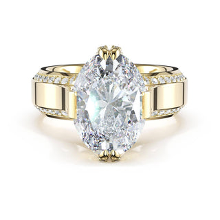 Oval Wide Band Solitaire Engagement Ring in 18kt Yellow Gold