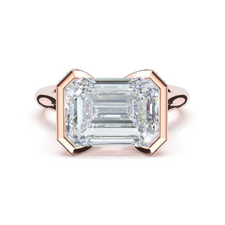 Emerald East-West Semi Bezel Solitaire Engagement Ring in 18kt Rose Gold
