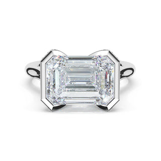 Emerald East-West Semi Bezel Solitaire Engagement Ring in Platinum