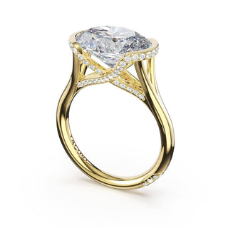 Oval East-West Semi Bezel Solitaire Engagement Ring in 18kt Yellow Gold