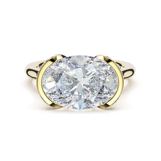 Oval East-West Semi Bezel Solitaire Engagement Ring in 18kt Yellow Gold