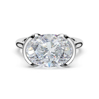 Oval East-West Semi Bezel Solitaire Engagement Ring in Platinum