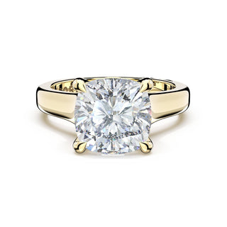 Cushion Wide Band Solitaire Engagement Ring in 18kt Yellow Gold
