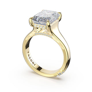 Emerald Wide Band Solitaire Engagement Ring in 18kt Yellow Gold