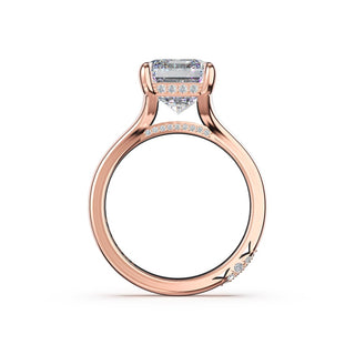 Emerald Wide Band Solitaire Engagement Ring in 18kt Rose Gold