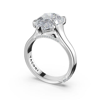 Pear Wide Band Solitaire Engagement Ring in Platinum