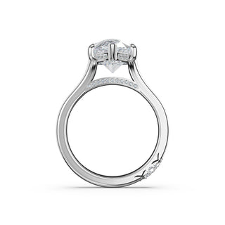 Pear Wide Band Solitaire Engagement Ring in Platinum