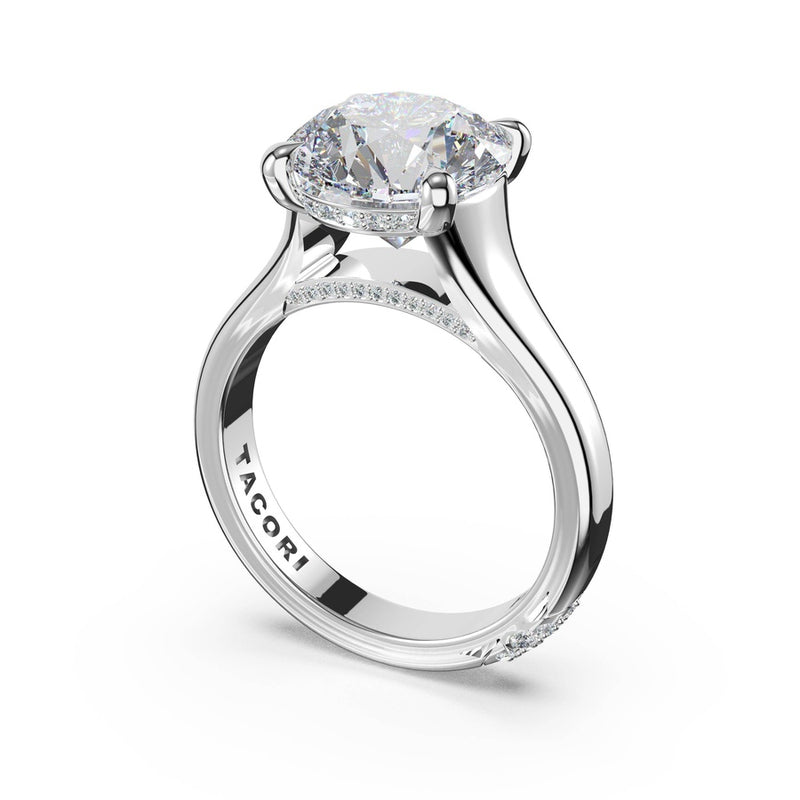 Round Wide Band Solitaire Engagement Ring in Platinum