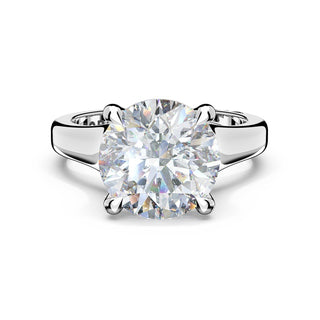 Round Wide Band Solitaire Engagement Ring in Platinum