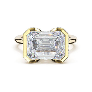Emerald East-West Semi Bezel Solitaire Engagement Ring in 18kt Yellow Gold