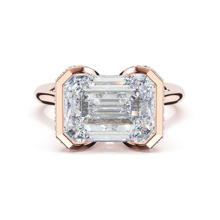 Emerald East-West Semi Bezel Solitaire Engagement Ring in 18kt Rose Gold