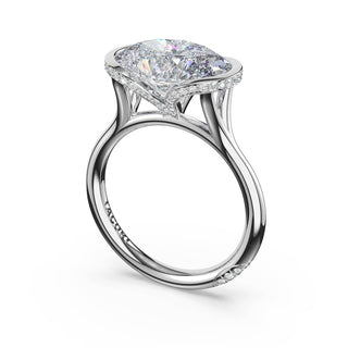 Oval East-West Semi Bezel Solitaire Engagement Ring in 18kt White Gold