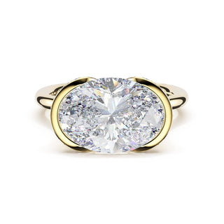 Oval East-West Semi Bezel Solitaire Engagement Ring in 18kt Yellow Gold