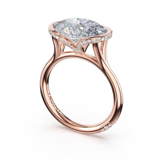Oval East-West Semi Bezel Solitaire Engagement Ring in 18kt Rose Gold