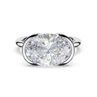 Oval East-West Semi Bezel Solitaire Engagement Ring in Platinum