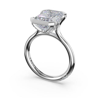 Emerald North/South Semi-Bezel Pavé-Prong Ring in 18kt White Gold