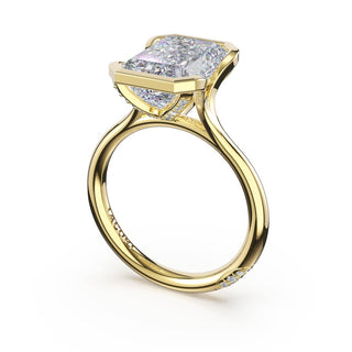 Emerald North/South Semi-Bezel Pavé-Prong Ring in Platinum