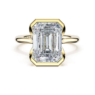 Emerald North/South Semi-Bezel Pavé-Prong Ring in 18kt Yellow Gold
