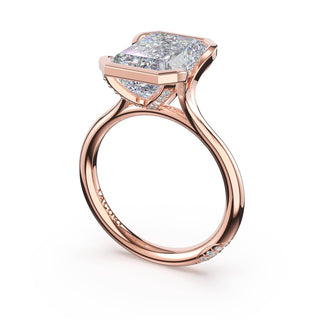 Emerald North/South Semi-Bezel Pavé-Prong Ring in 18kt Rose Gold