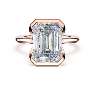 Emerald North/South Semi-Bezel Pavé-Prong Ring in 18kt Rose Gold