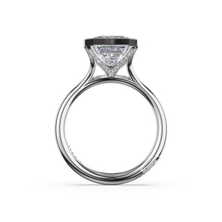 Emerald North/South Semi-Bezel Pavé-Prong Ring in Platinum