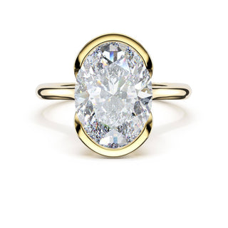 Oval North/South Semi-Bezel Pavé-Prong Ring in 18kt Yellow Gold