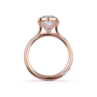 Oval North/South Semi-Bezel Pavé-Prong Ring in 18kt Rose Gold