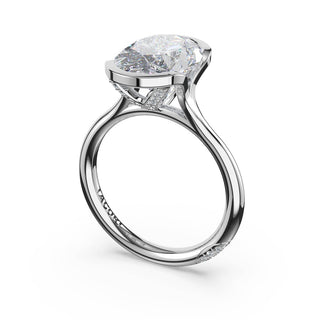 Oval North/South Semi-Bezel Pavé-Prong Ring in Platinum