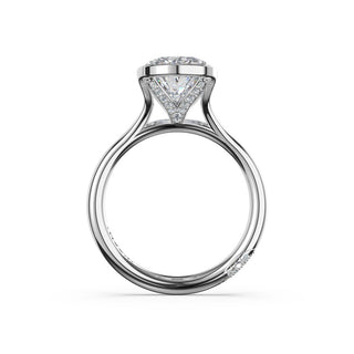 Oval North/South Semi-Bezel Pavé-Prong Ring in Platinum