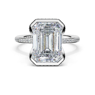 Emerald North/South Semi-Bezel Pavé-Intense Ring in 18kt White Gold