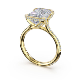 Emerald North/South Semi-Bezel Pavé-Intense Ring in 18kt Yellow Gold