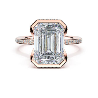 Emerald North/South Semi-Bezel Pavé-Intense Ring in 18kt Rose Gold