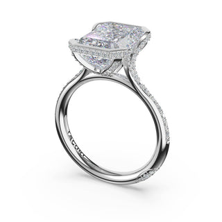 Emerald North/South Semi-Bezel Pavé-Intense Ring in Platinum