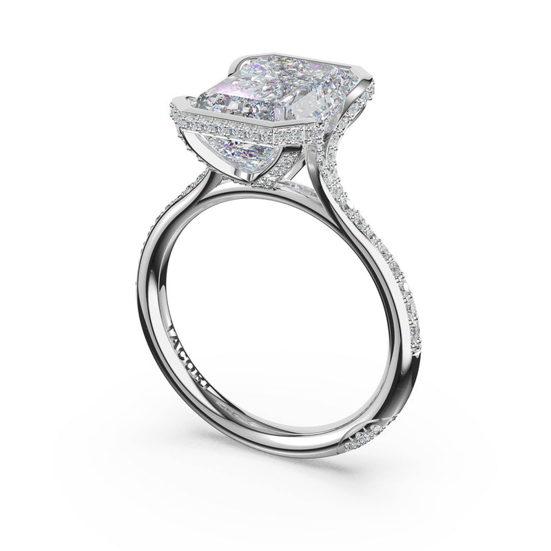Emerald North/South Semi-Bezel Pavé-Intense Ring in 18kt White Gold