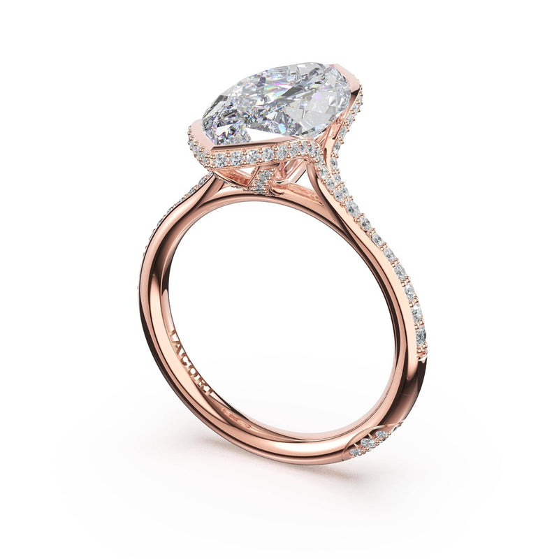 Marquise Pavé Semi Bezel Solitaire Engagement Ring in 18kt Rose Gold