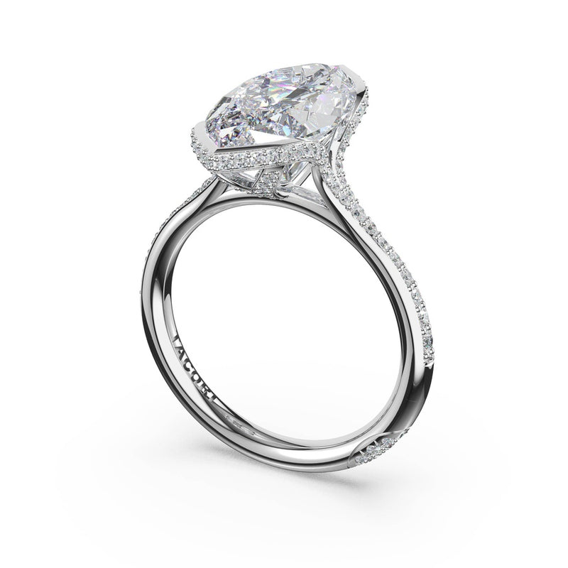 Marquise Pavé Semi Bezel Solitaire Engagement Ring in Platinum