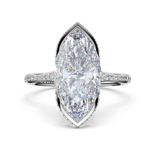 Marquise Pavé Semi Bezel Solitaire Engagement Ring in Platinum