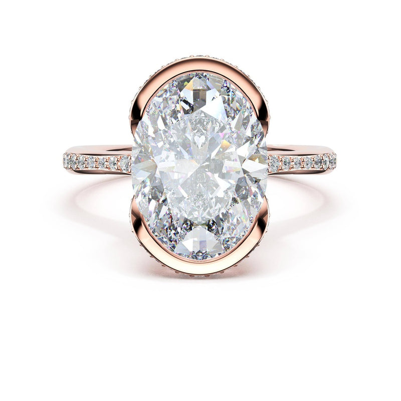 Oval Pavé Semi Bezel Solitaire Engagement Ring in 18kt Rose Gold