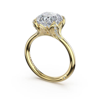 Cushion Petal-Crown Pavé Accent Solitaire in 18kt White Gold